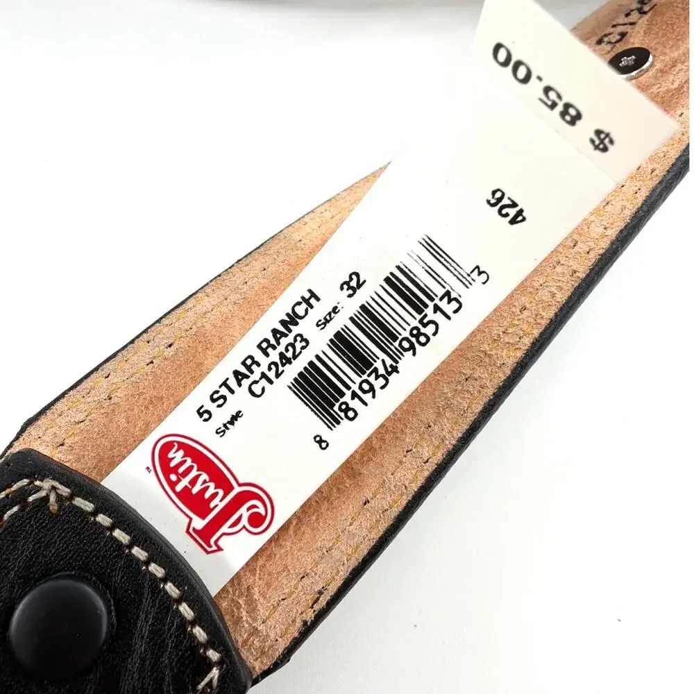 Justin Men's Black Floral 5 Star Ranch Tooled Western Belt Size 32